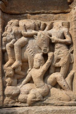 Papanatha Tapınağı 'ndaki heykel, Pattadakal, UNESCO Dünya Mirası Alanı, M.Ö. 800 yılında inşa edilmiş, Bagalkot, Karnataka, Hindistan