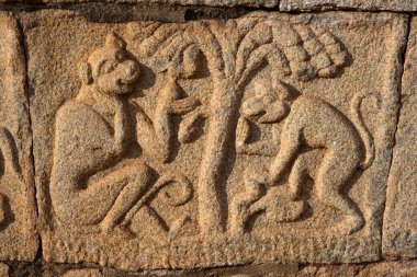 Taşa, büyük platforma, Mahanavami dibba, Hampi, Vijayanagar, UNESCO Dünya Mirası, Deccan Platosu, Taluka Hastanesi, Bellary Bölgesi, Karnataka, Hindistan