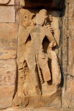 Dwarpal Heykeli Kadasiddeshvara Tapınağı, Pattadakal, UNESCO Dünya Mirası Alanı, M.S. 800 yılında yapılmış, Bagalkot, Karnataka, Hindistan