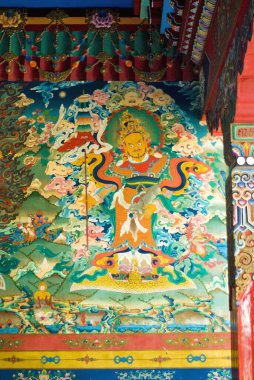 Sakya Manastırı Girişi 'ndeki duvar resimleri, Dolandırıcılık, Uttaranchal Uttarakhand, Hindistan
