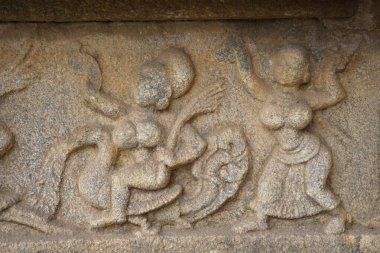 Heykeller oyulmuş, Hampi, Vijayanagar, UNESCO Dünya Mirası, Deccan Platosu, Taluka Hastanesi, Bellary Bölgesi, Karnataka, Hindistan