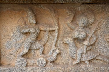 Heykeller oyulmuş, Hampi, Vijayanagar, UNESCO Dünya Mirası, Deccan Platosu, Taluka Hastanesi, Bellary Bölgesi, Karnataka, Hindistan