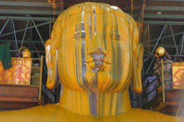 18 metre yüksekliğindeki Bhagwan azizi gomateshwara bahubali 'nin mahamasthakabhisheka Jain festivali, Karnataka, Hindistan' da Shravanabelagola, Şubat 2006