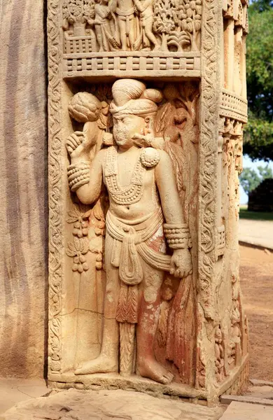 stock image Showing stories of Buddha on lower panel of north pillar front side of eastern gateway of stupa 1, Sanchi near Bhopal, Madhya Pradesh, India 