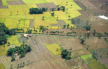 Ekinlerin ve ekili tarlaların havadan görünüşü, Andhra Pradesh, Hindistan
