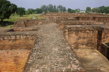 Manastırların havadan görünüşü, Nalanda Üniversitesi kompleksi, Nalanda, Bihar, Hindistan