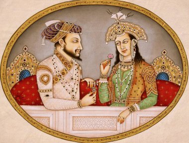 Babür İmparatoru Şah Cihan 'ın portresi Kraliçe Mumtaz Mahal, Hindistan