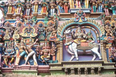 stucco figures carved on Sri Meenakshi Temple ; Madurai ; Tamil Nadu ; India clipart