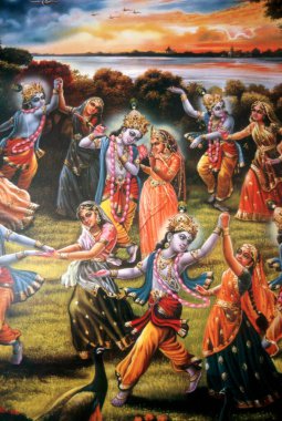 Tanrı Krishna ve Gopis 'in minyatür resimleri. 