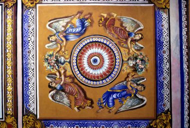 Ilayathangudi tapınağının tavanı. Chettinad 'ın 9 Klan Tapınağı' nın 1. 