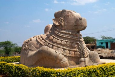 Lepakshi, Andhra Pradesh, Hindistan 'daki en büyük monolitik Nandi heykeli. 