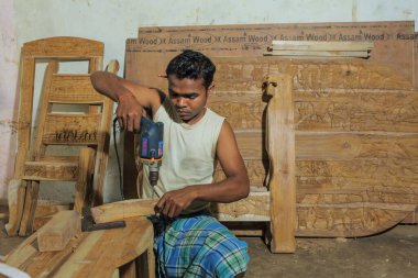 Ağaç oyma, bastar, chhattisgarh, Hindistan, Asya 