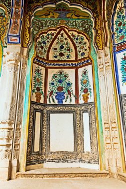 Boyalı duvarlar, Morarka Haveli Müzesi, Nawalgarh, Shekhawati, Rajasthan, Hindistan, Asya