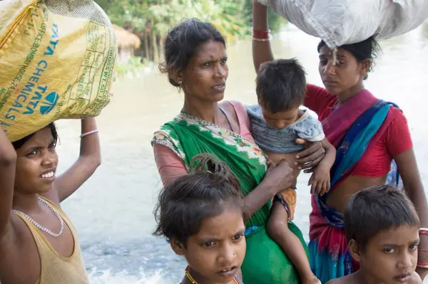 stock image Kosi river flood in year 2008 which mostly made suffered below poverty line people in Purniya district ; Bihar ; India