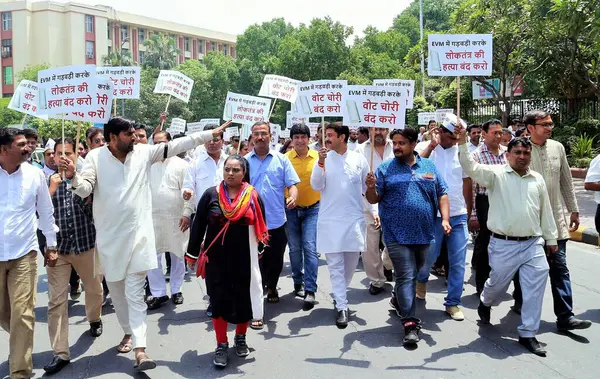 stock image EVM protest, placards demonstration, EVM, Electronic Voting Machine, New Delhi, India, 11 May 2017