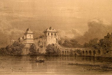 mandu, madhya pradesh, india, Vintage Colourless Lithograph clipart