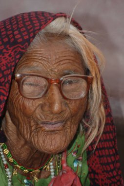 Yaşlı bir kadının portresi, Jodhpur, Rajasthan, Hindistan 