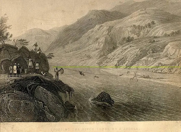 stock image Lithographs crossing the river Tonse by Jhoola, India 