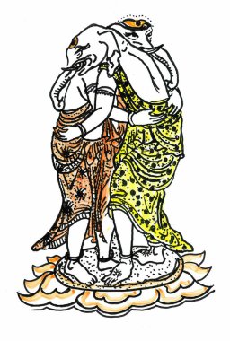 İki Lord Ganesha 'nın resmi sarılıyor.