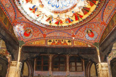 Ceiling of haveli with painting ; Fatehpur Shekhavati ; Rajasthan ; India clipart