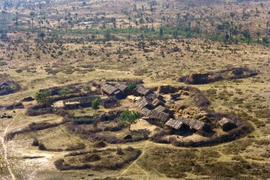 Birds eye view of accuser of mud houses in Sariska , Rajasthan , India clipart
