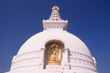 Gilded statue of Lord Buddha Sermon position, Rajgir, Bihar, India, Asia clipart