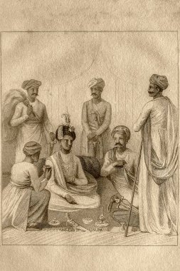 Mahratta Peshwa ve bakanlarının eski bir fotoğrafı, Pune, mihractra, Hindistan, Asya 