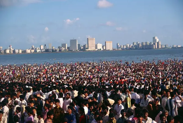 stock image crowd at Ganesh ganpati Festival Elephant head Lord immersion visarjan, maharashtra, india 