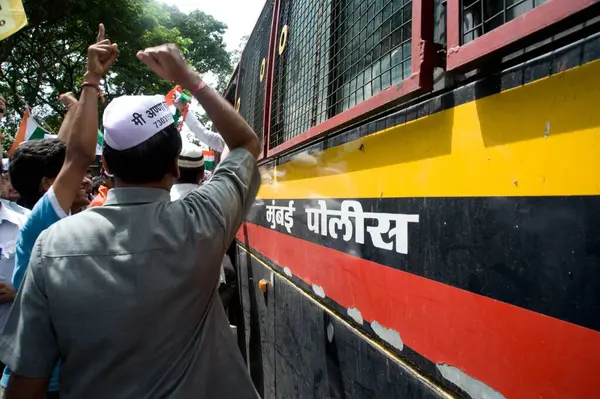 stock image Anna Hazare Supporters for Anti corruption activist mumbai Maharashtra India Asia 