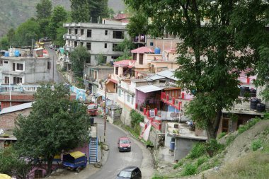 narrow street, banjar town, tirthan valley, kullu, himachal pradesh, India, Asia clipart