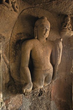 Buddha statues in cave temple hinyana pandav caves first century BC to second century AD ; Satavahana ; Nasik ; Maharashtra ; India clipart