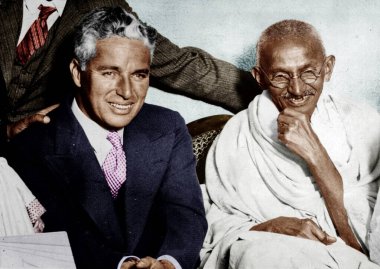 Mahatma Gandhi ve Charlie Chaplin, Hindistan, Asya, 1931 