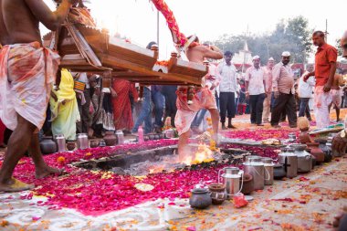 sacred fire yellamma devi festival in sangli, maharashtra, India, Asia clipart