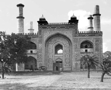 old vintage lantern slide of entrance to Akbar Tomb complex, sikandra, Agra, uttar pradesh, India, Asia  clipart