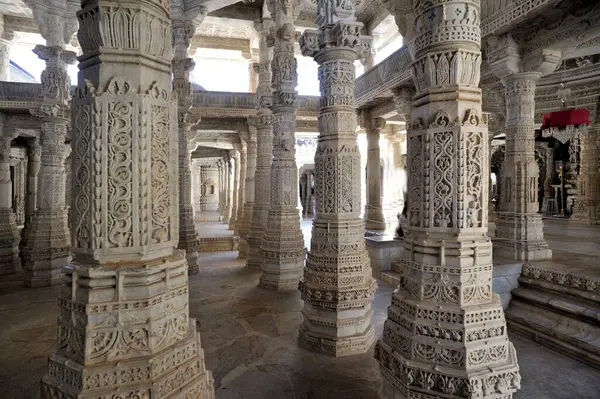 stock image Hall of pillars adinatha jain temple in ranakpur at rajasthan india Asia