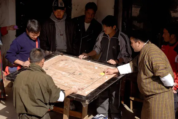 stock image People playing carrom board on street at Capital city Thimpu Royal Govt of Bhutan 