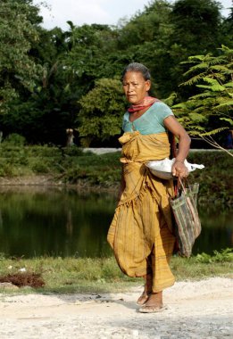 Sokakta yürüyen kadın, Bongaigaon, Assam, Hindistan 