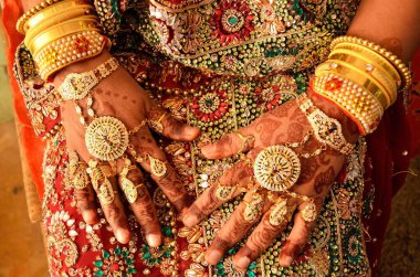 Geleneksel altın mücevher takan kadın Hindistan 'dan Rajasthan Asya' ya gitti.