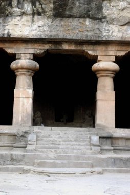 UNESCO World Heritage Site ; Richly stone carved pillars at Elephanta Caves ; Gharapuri now known as elephanta Island ; District Raigad ; Maharashtra ; India clipart