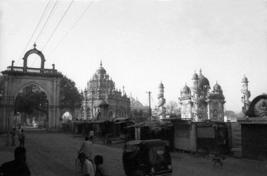old vintage lantern slide of Mahabat Maqbara and Bahauddin Makbara, Gujarat, India, Asia 1800s  clipart