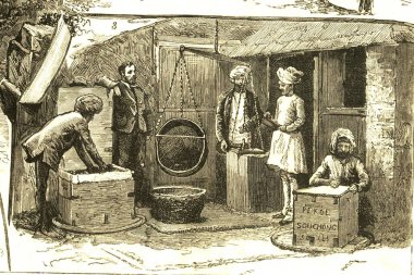 Ağırlık ve paketleme, Hindistan, Vintage Renksiz Lithograf