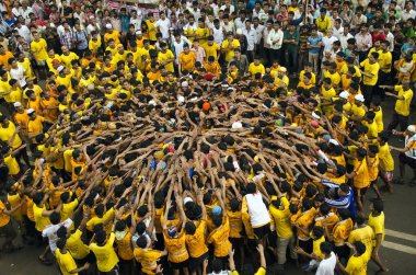 İnsanlar Dahi Handi festivali Dadar Mumbai Maharashtra Hindistan Asya 'yı kutluyor 
