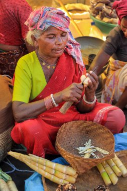 Haat pazarındaki kabile kadını, bastar, chhattisgarh, Hindistan, Asya 