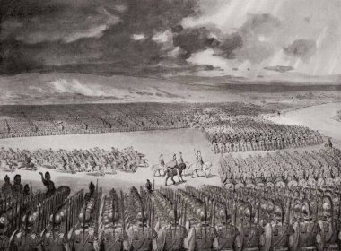 Paurava Kralı İskender 'in saldırısını bekliyor, Hydaspes Savaşı.