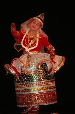 Manipuri dance, woman performing classical dance of India   clipart