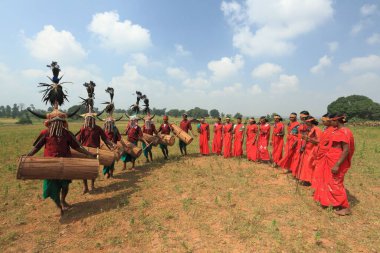 Bizon boynuz dansçıları, bastar, chhattisgarh, Hindistan, Asya 