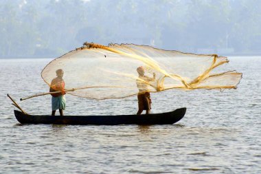 Cherai durgun sularında balık tutmak, Kerala, Hindistan 