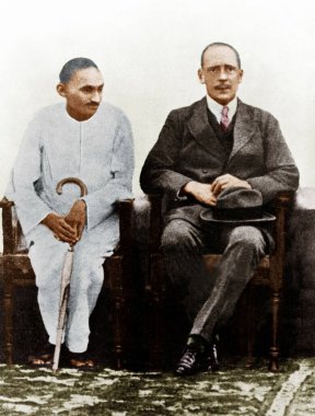 Mahatma Gandhi ve cerrah Albay Maddock, Poona, Maharashtra, Hindistan, Asya, Şubat 1924