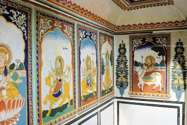 Bhairon on Wall frescoed paintings in Poddar Haveli Museum  ; Nawlgarh ; Rajasthan  ; India clipart