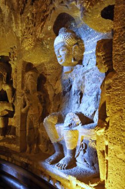 Ajanta mağaralarında heykel, aurangabad, maharashtra, Hindistan, Asya